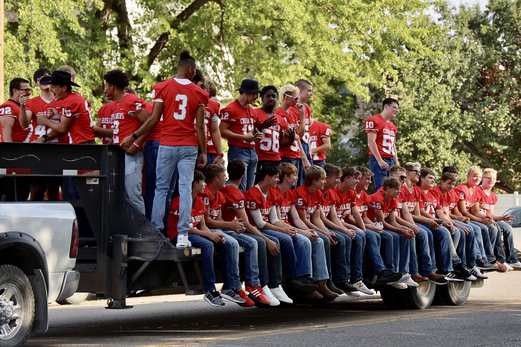 football team at parade